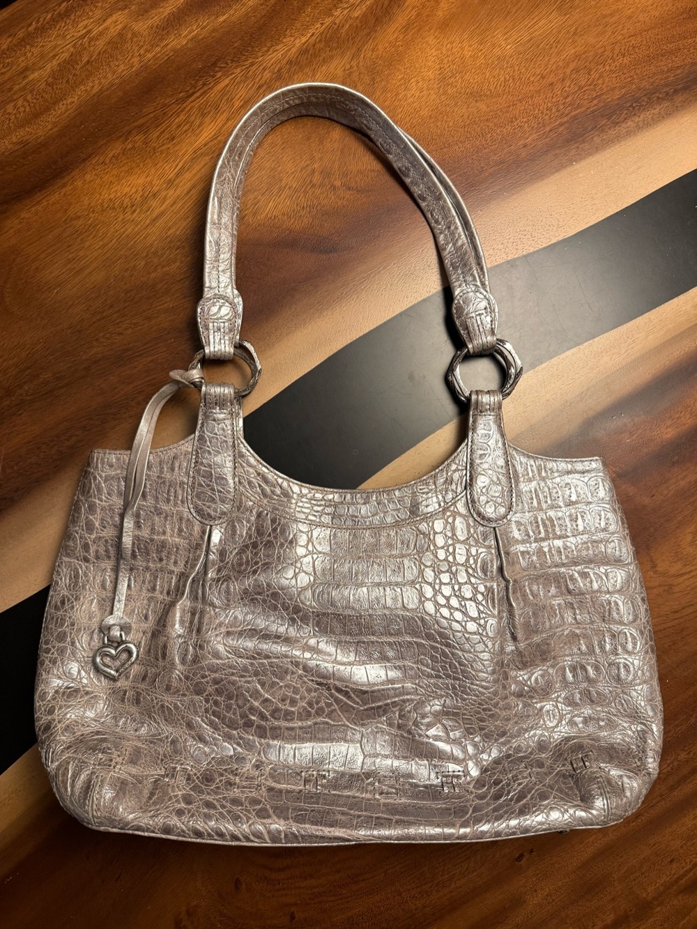 Vintage Brighton Croc Embossed Silver Shimmer Shoulder Bag ✨🩶